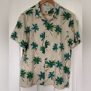 Lucky Brand Palm Tree Linen Blend Button Up Shirt Men’s Large
